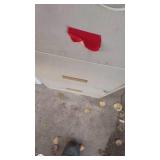 Small White Tabletop Fan, Beige File Cabinet, and Plastic Organizer Set