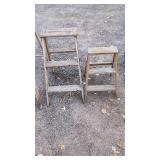 Set of 4 Vintage Wooden Step Ladders in Varying Heights
