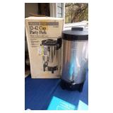 Party Beverage Service Lot with West Bend Percolator, Stockpot, Cookbooks and Glassware