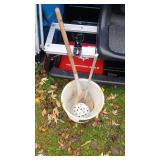 Portable ice house with Blue Canopy and variety of finshing tools