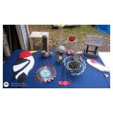 Collection of Garden Decor and Bird Feeders with Metal Art and Figurines