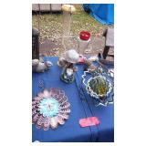Collection of Garden Decor and Bird Feeders with Metal Art and Figurines