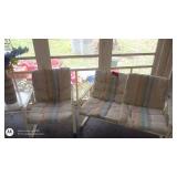 Set of 4 Vintage Metal Patio Chairs with Cushions and Glass Side Table