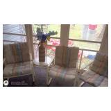 Set of 4 Vintage Metal Patio Chairs with Cushions and Glass Side Table