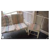 Set of 4 Vintage Metal Patio Chairs with Cushions and Glass Side Table