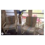 Set of 4 Vintage Metal Patio Chairs with Cushions and Glass Side Table