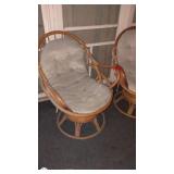 Pair of Rattan Swivel Chairs with Cushions
