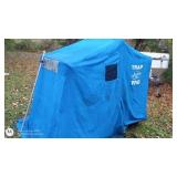 Portable ice house with Blue Canopy and variety of finshing tools