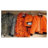 Group of 3 Hunting Jackets and Blaze Orange Backpack