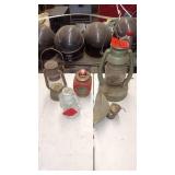 Collection of 4 Vintage Oil Lanterns and Metal Funnel