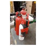 Group of 5 Assorted Fire Extinguishers with Wall Mounts