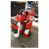 Group of 5 Assorted Fire Extinguishers with Wall Mounts