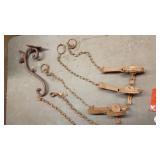 Group of Vintage Iron Horse Shoes, Traps, and Barn Hardware