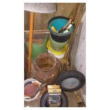 Group of Vintage Milk Cans, Garden Tools, Buckets and Utility Items