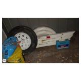 Trailer Spare Tire, White Fender, and Utility Case Set