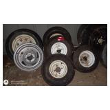Set of 7 Assorted Used Vehicle Wheels and Tires