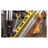 Collection of Hand Tools with Tripods, Tape Measures, Levels and Triangles