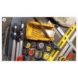 Collection of Hand Tools with Tripods, Tape Measures, Levels and Triangles