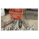 Lot of Trailer Couplers, Hitch Balls, Chain, and Latch Brackets