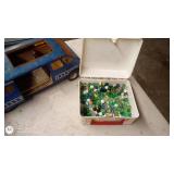 Vintage Metal Toy Van, Assorted Toy Vehicles, and Box of Marbles Set