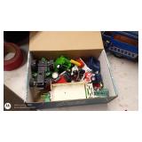 Vintage Metal Toy Van, Assorted Toy Vehicles, and Box of Marbles Set