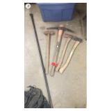 Lot of Sledge Hammers, Axes, Pickaxe, and Pry Bar