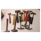 Collection of 10 Assorted Hammers Including Claw and Mallet Styles