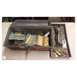 Metal Toolbox with Assorted Hinges, Latches, and Hardware