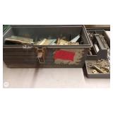 Metal Toolbox with Assorted Hinges, Latches, and Hardware