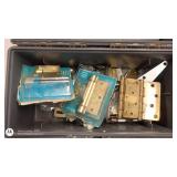 Metal Toolbox with Assorted Hinges, Latches, and Hardware