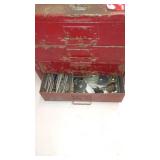 Metal Tool Chest with Assorted Hardware, Fittings, and Parts