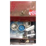 Metal Tool Chest with Assorted Hardware, Fittings, and Parts