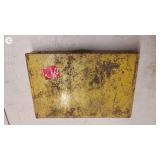 Vintage Yellow Metal Organizer Box with Assorted Hardware and Fasteners