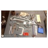 Collection of Vintage Hand Tools, Clamps, and Metal Parts