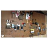 Assorted Hand Tools and Hardware Lot with Brushes, Sandpaper, and Parts