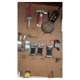 Assorted Hand Tools and Hardware Lot with Brushes, Sandpaper, and Parts