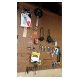 Assorted Hand Tools and Hardware Lot with Brushes, Sandpaper, and Parts