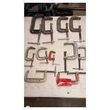 Collection of 13 Assorted C Clamps Metal Shop Tools