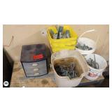 Assortment of Metal Brackets and Hardware in Storage Bins and Containers