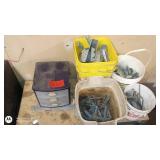 Assortment of Metal Brackets and Hardware in Storage Bins and Containers