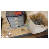 Assortment of Metal Brackets and Hardware in Storage Bins and Containers