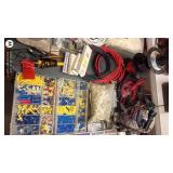 Collection of Electrical Supplies and Hardware including Wire, Connectors, and Light Lenses