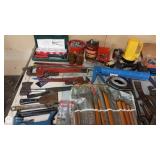 Mixed Hand Tool Lot with Wrenches, Hammers, and Hardware