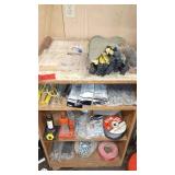 Garage Utility Lot with Hydraulic Bottle Jack, Fasteners, Safety Tape and Hardware