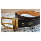 Gucci Leather Belt with Gold-Tone Buckle, Size 95/38