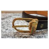 Gucci Leather Belt with Gold-Tone Buckle, Size 95/38