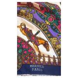 Hermes Paris Silk Scarf with Carousel Horse Design, 33 x 33 Inch