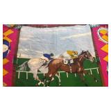 Derby Day Silk Scarf 34 x 35 Racing Horses Equestrian Print