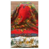 Holiday Scarf 33 x 34 with Reindeer Sleigh and Holly Design