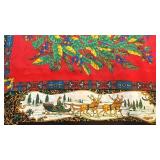 Holiday Scarf 33 x 34 with Reindeer Sleigh and Holly Design